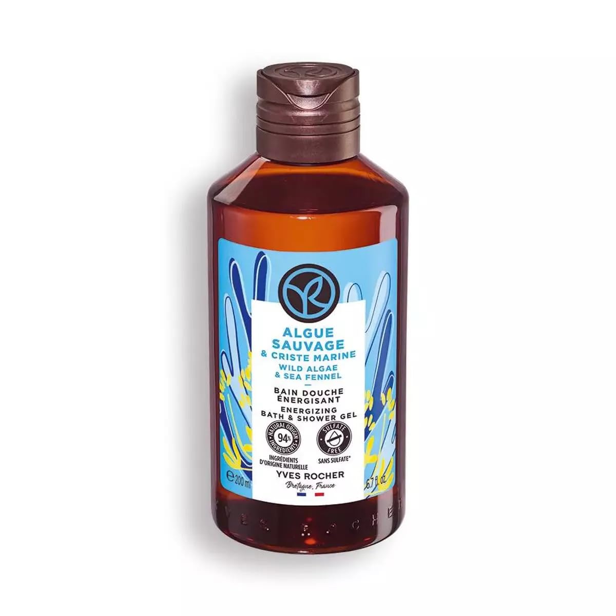 Yves Rocher Wild Algae & Sea Fennel Nourishing Shower Gel Bath & Body Routine Women Men Day Care 200 ml./6.7 fl.oz.