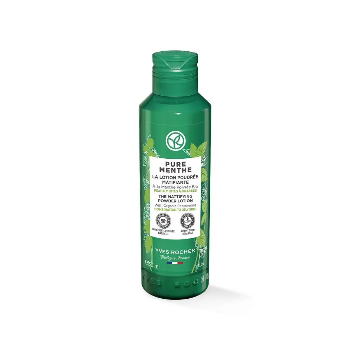 Yves Rocher Pure Menthe Matte Mint Lotion-Powder Oil-Control Toner with Botanical Mint Extract Women Men – 150ml / 5.07 flOz