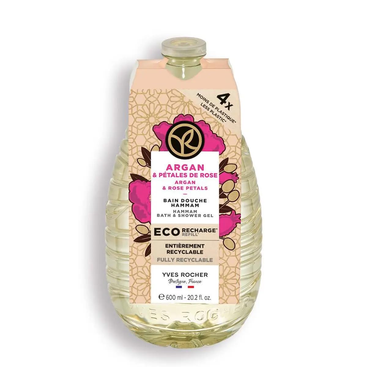 Yves Rocher Argan and Rose Petals Nourishing Shower Gel Bath & Body Routine Women Men Day Care 600 ml./20.2 fl.oz