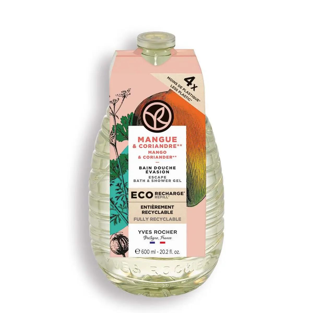 Yves Rocher Mango Coriander Nourishing Sensual Bath & Shower Gel Refil Women Men Nourishing Moisturising Body 600 ml./20.2 fl.oz.