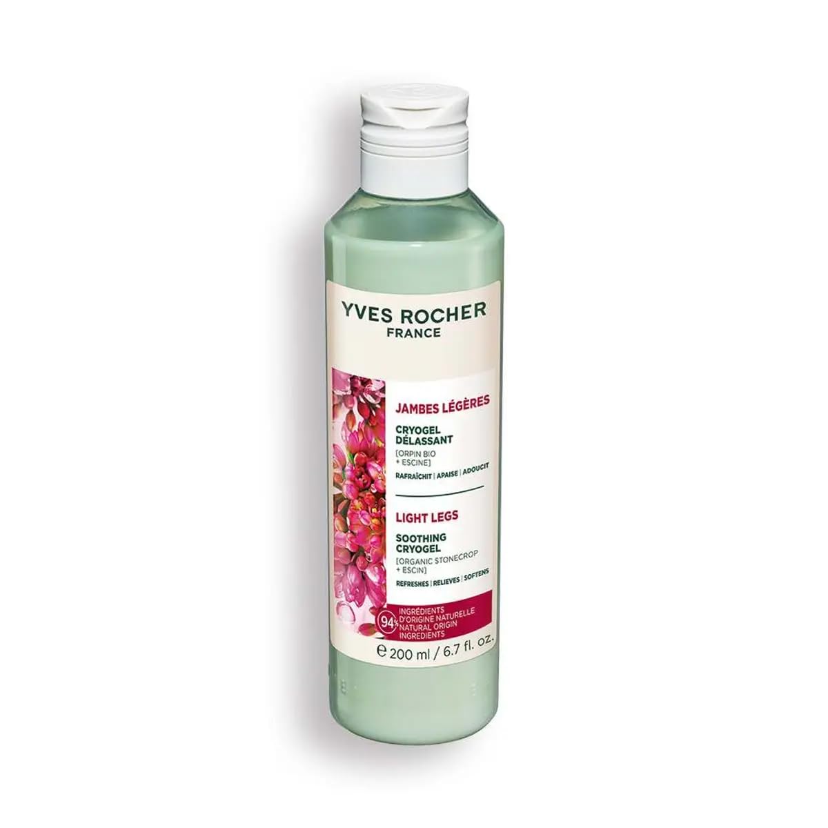 Yves Rocher Soothing Cryogel for Tired Legs Cooling Relief Reduces Swelling Softens Skin with Menthol & Botanical Extracts 200ml / 6.7 fl oz