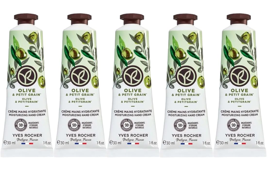 Yves Rocher Moisturizing Olive and Petitgrain Hand Cream Set of 5 Tubes - 30 ml. / 1 fl.oz.