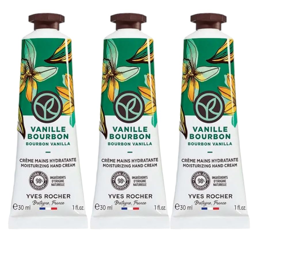 Yves Rocher Moisturizing Bourbon Vanilla Hand Cream Set of 3 Tubes - 30 ml. / 1 fl.oz.