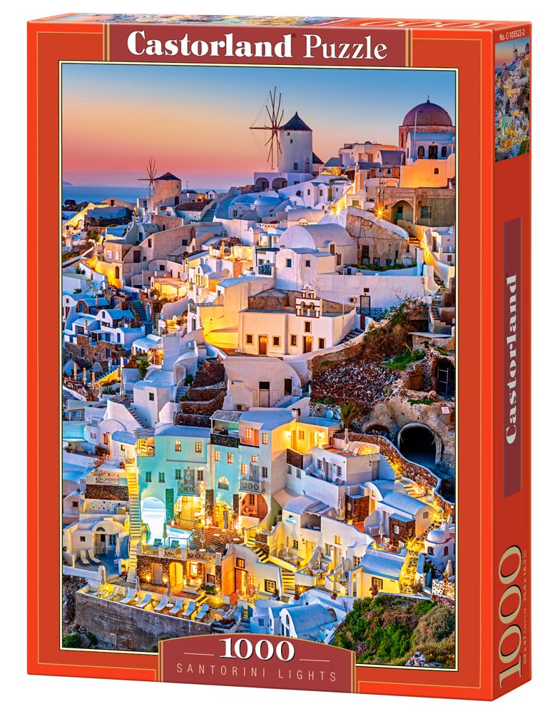 CASTORLAND 1000 Piece Jigsaw Puzzle, Santorini Lights, Puzzle of Greece, Island Paradise Puzzle, Adult Puzzle, Castorland C-103522-2