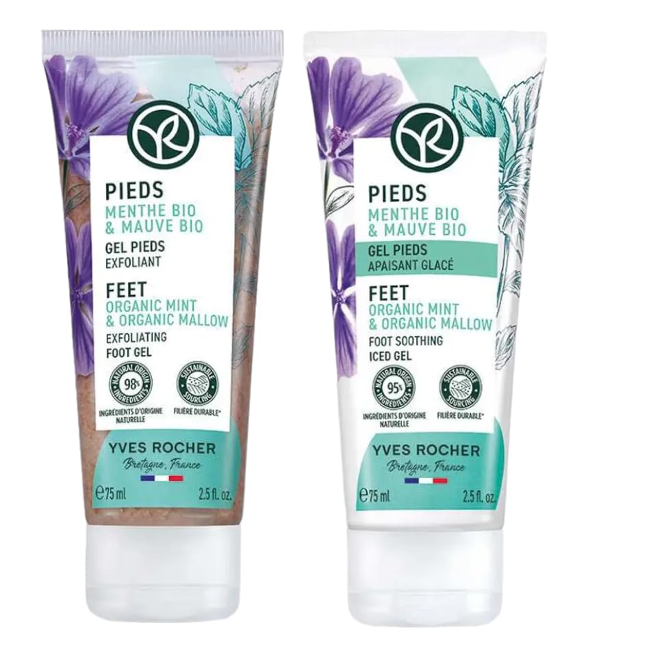 Yves Rocher Foot Exfoliating Gel Scrub and Cream Set Reduce Calluses and Smooth Dry Rough Skin 75 ml./ 2.5 fl.oz.