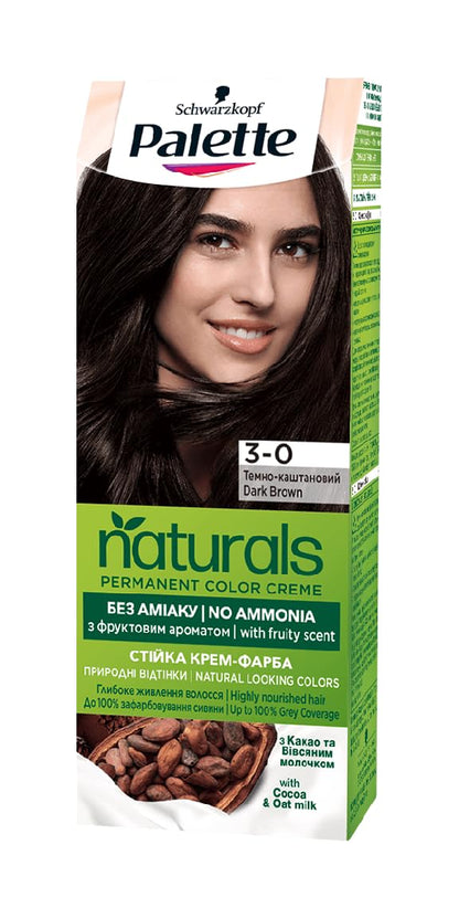 Palette Naturals Color Creme with Honey, Cloud Berry and Argan Oil, 110 ml./3.7 fl.oz. (3-0 - Dark Brown)