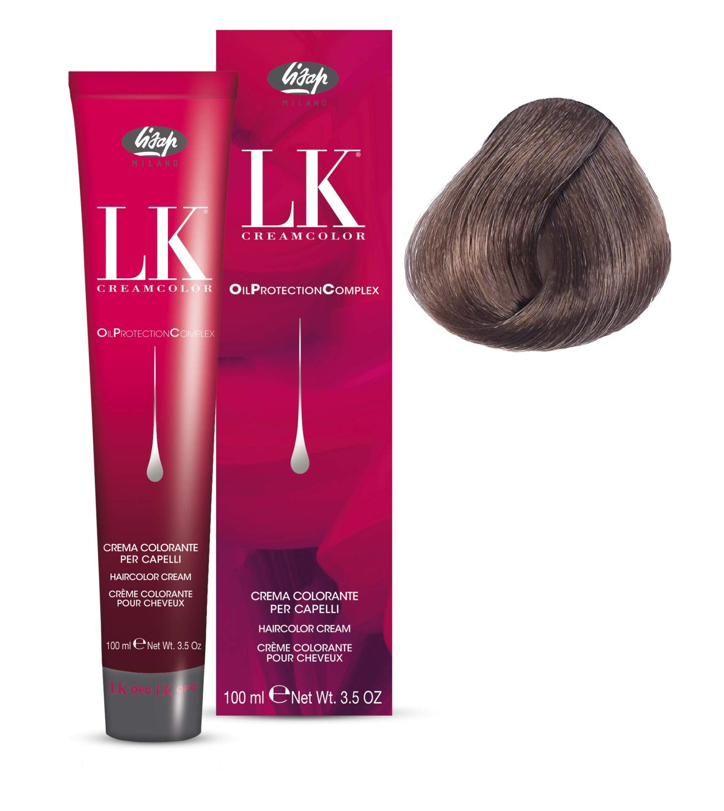 Lisap LK Oil Protection Complex Hair Color Cream, 100 ml./3.38 fl.oz. (7/2 - Medium Ash Blonde)