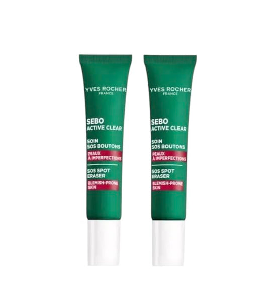 Yves Rocher Sebo Active Clear Anti-imperfection Spot Gel Women Day Care Hydration All Skin Types - 10ml / 0.3 flOz Set of 2 Best Gift Kit