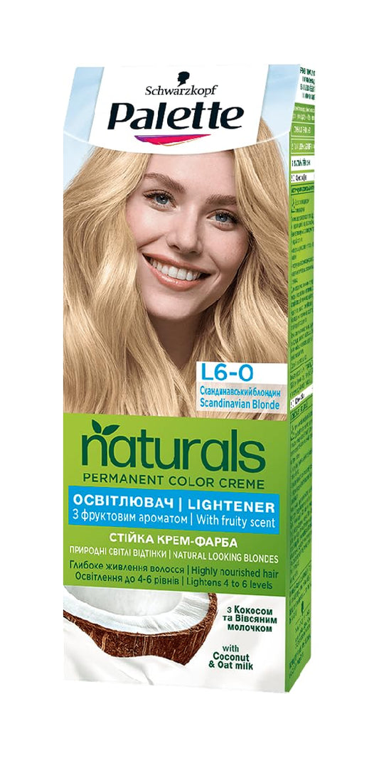 Palette Naturals Color Creme with Honey, Cloud Berry and Argan Oil, 110 ml./3.7 fl.oz. (L6-0 - Scandinavian Blonde)