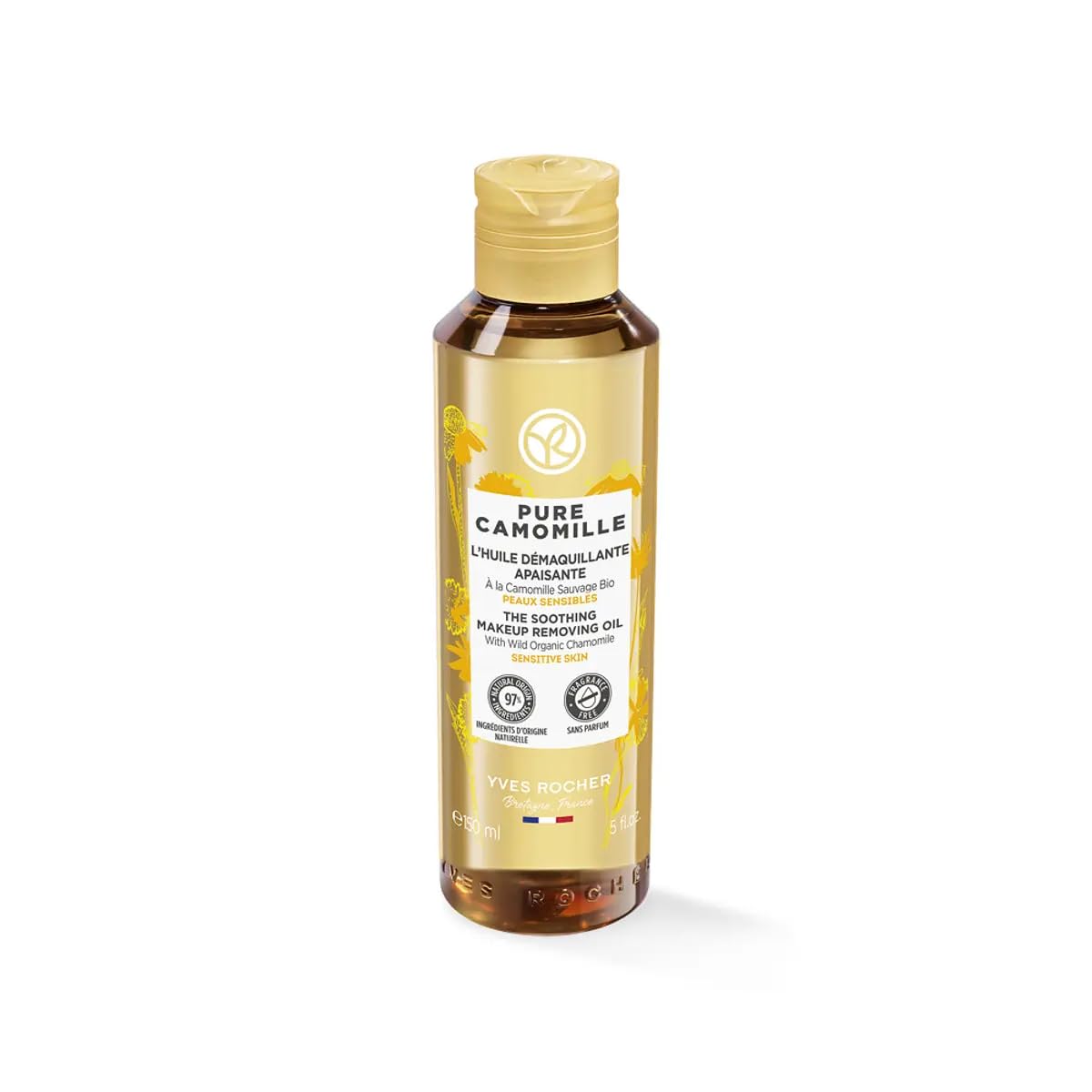 Yves Rocher Chamomile Makeup Remover Oil for Sensitive Skin Gentle & Effective Cleansing Removes Makeup Nourishing & Soothing Formula – 150ml / 5flOz