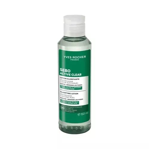 Yves Rocher Sebo Active Clear Anti-Imperfection Cleansing Tonic Lotion Women Day Care Hydration All Skin Types - 150 ml / 5 flOz