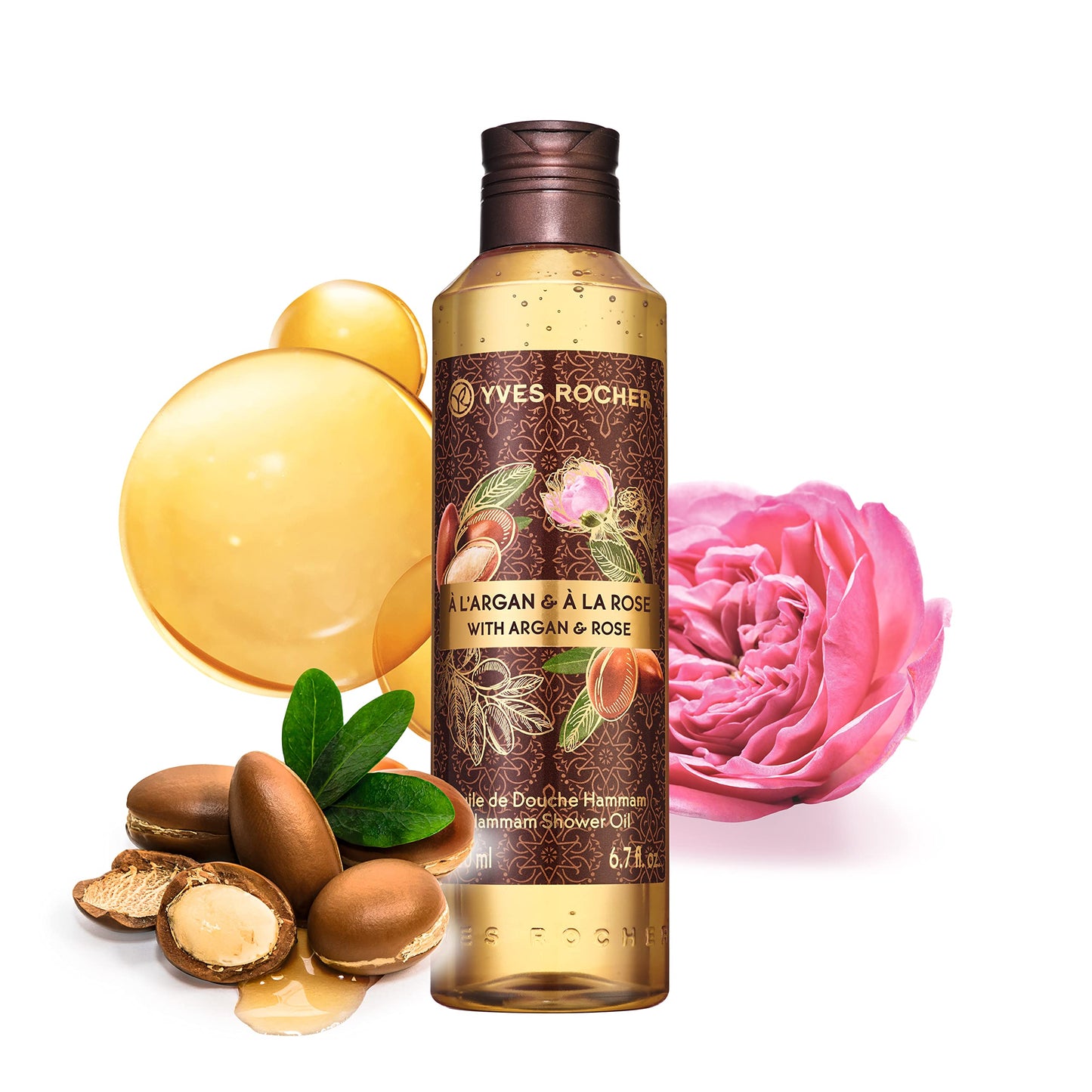 Yves Rocher LES PLAISIRS NATURE Bath and Shower Gel - Argan Rose Hammam, 200 ml./6.7 fl.oz.