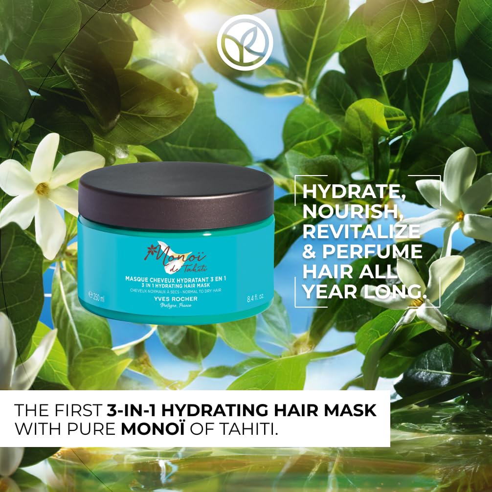 Yves Rocher Monoï de Tahiti Monoi 3 in 1 Moisturizing Hair Mask Night Care Conditioner All Hair Types 250 ml./8.4 fl.oz.