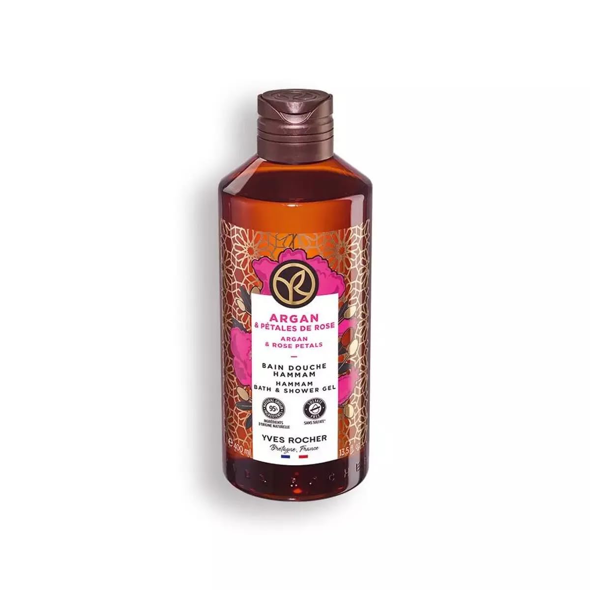 Yves Rocher Argan and Rose Petals Nourishing Shower Gel Bath & Body Routine Women Men Day Care 400 ml./13.5.oz.
