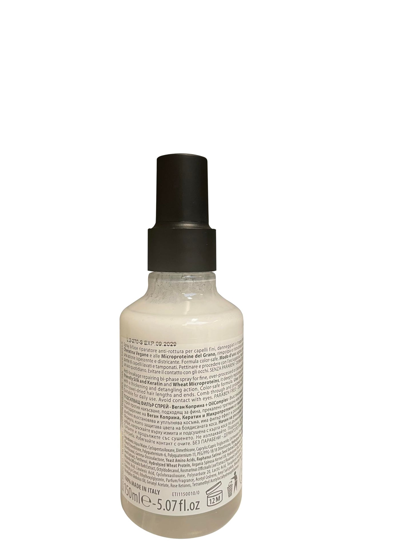 Olioseta Filler Re-Charge 2 Phase Repair Anti Breakage Spray - Deep Protection and Restructuring for Thin and Damaged Hair, Color-Safe Formula, 150ml