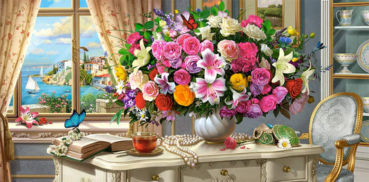 Castorland Puzzle 4000 Pieces, Summer Flowers and Cup of Tea - С-400263