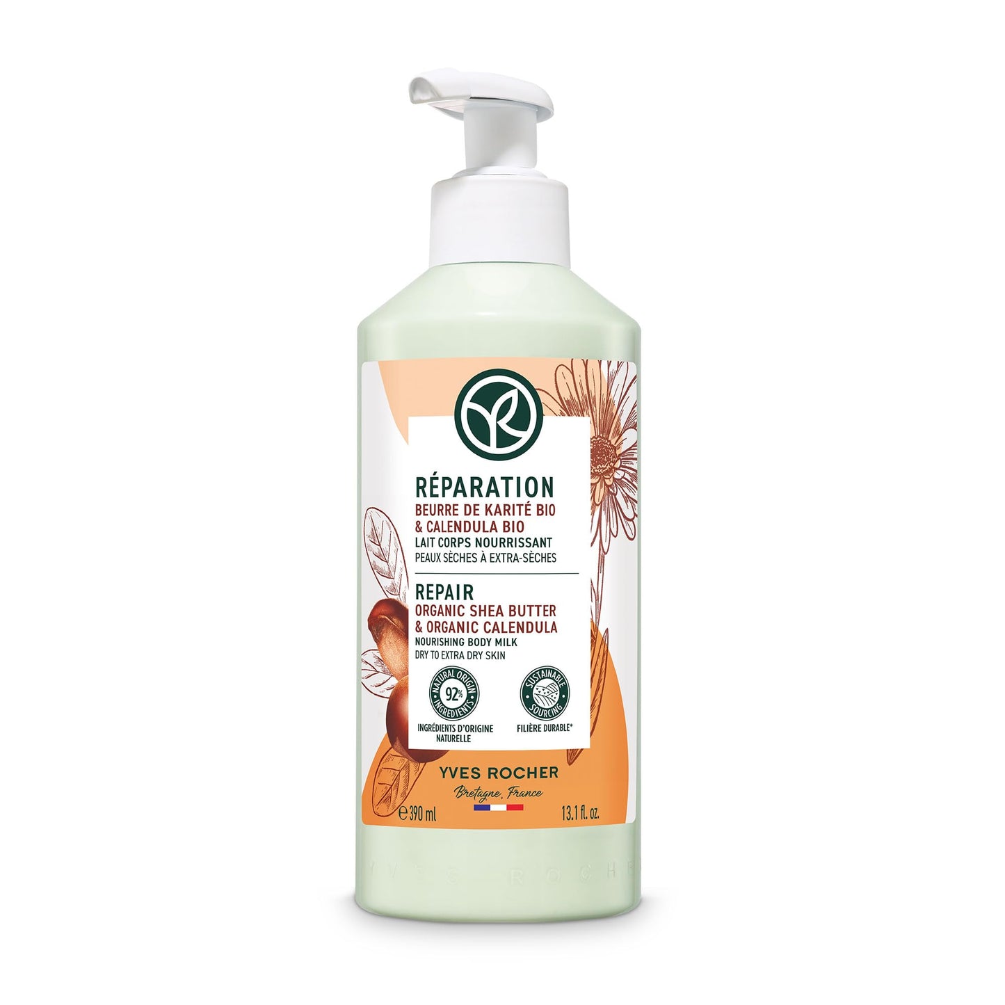 Yves Rocher Repair Lotion for Extra Dry Skin, Hand and Body Lotion to Repair & Nourish, 13 FL OZ