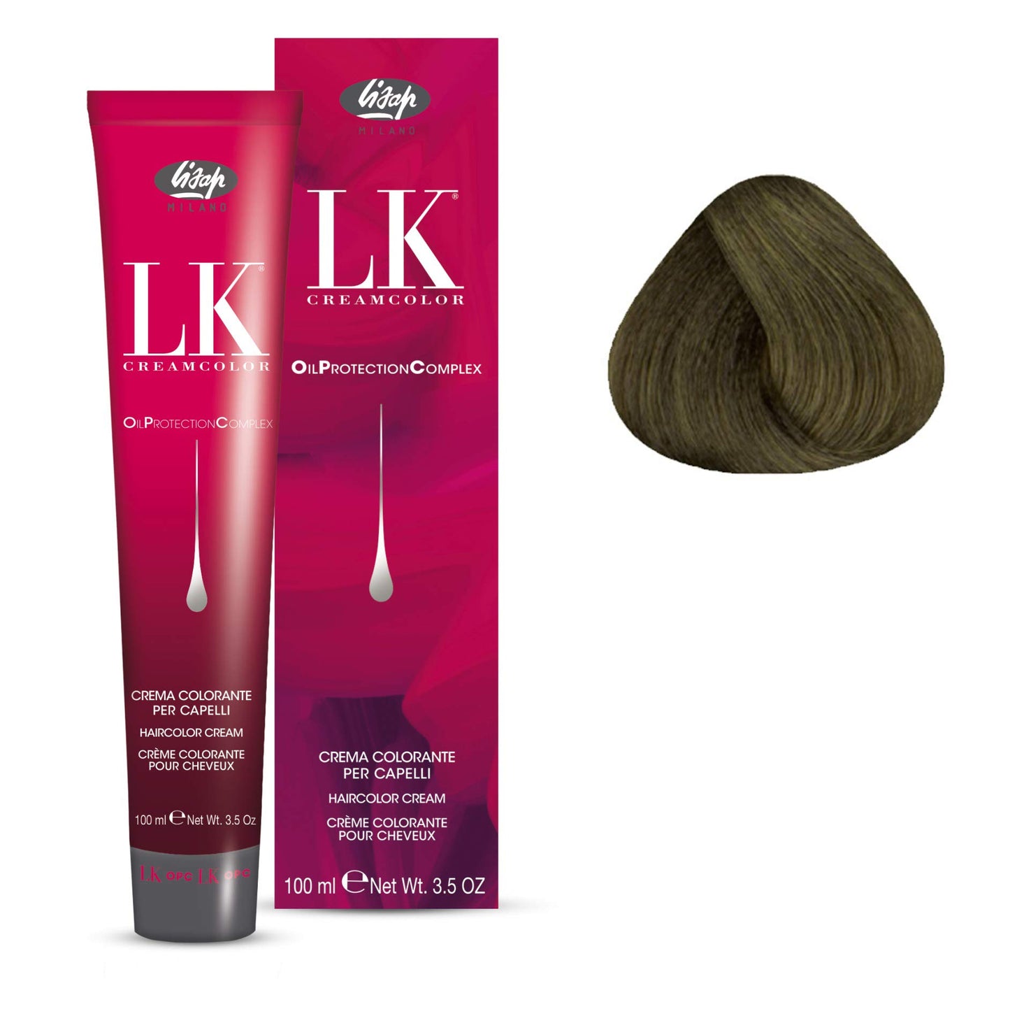 Lisap LK Oil Protection Complex Hair Color Cream, 100 ml./3.38 fl.oz. (7/28 - Medium Blonde Ash Pearl)