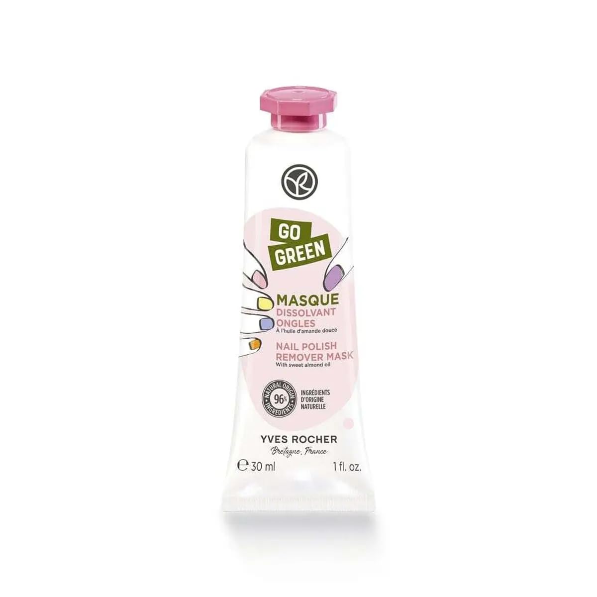 Yves Rocher Nail Polish Remover Mask with Almond Oil - Cuticle Protection and Gentle Nail Polish Removal - Nourishing Formula for Healthy Nails - 30ml / 1 fl.oz.