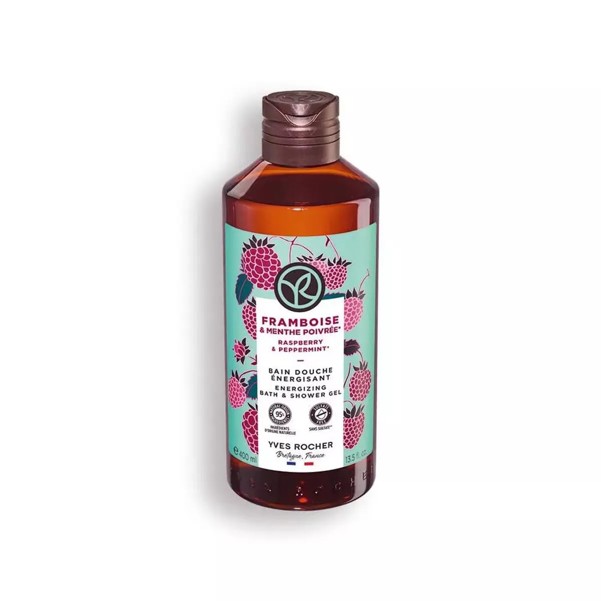 Yves Rocher Raspberry and Pepermint Nourishing Shower Gel Bath & Body Routine Women Men Day Care 400 ml./13.5.oz.