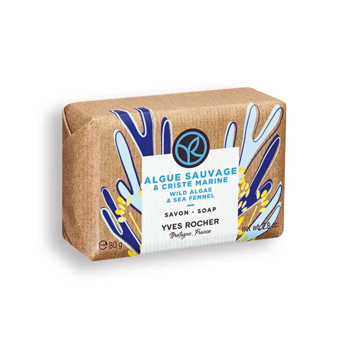 Yves Rocher Wild Algae Sea Fennel Hand Soap – Gentle Cleansing Bar with Light Foam Delicate Aroma Hydrating Skin 80g / 2.8oz