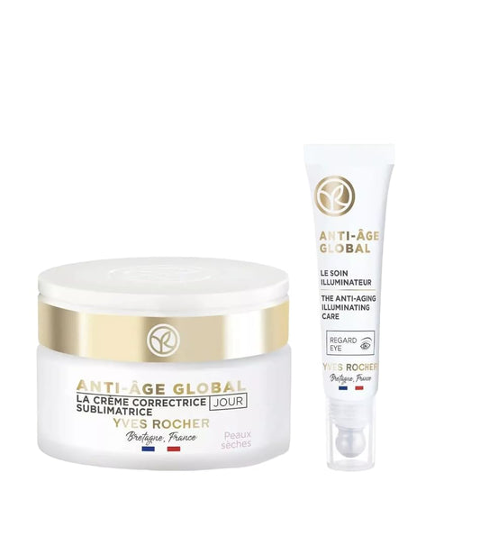 Yves Rocher Complete Anti-Age Global Day Care Face and Eye Cream Set of 2-50 ml./1.7 fl.oz. and 0.5 fl.oz.