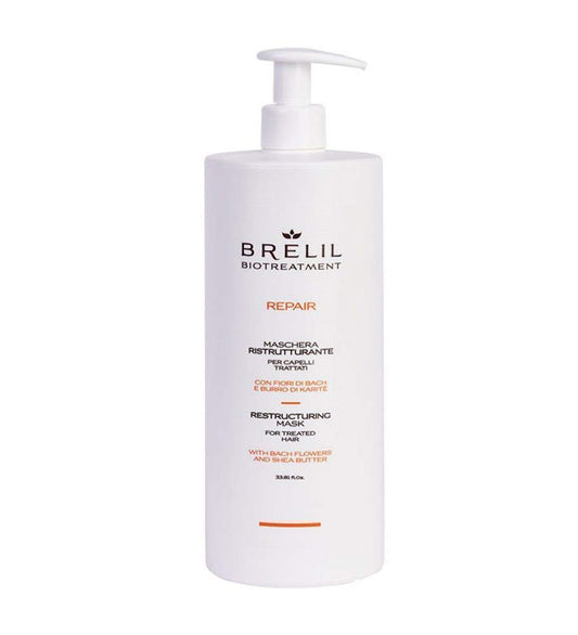 Brelil Bio Treatment Repair Mask with Bach Flowers and Organic Shea Butter for Treated Hair (33.81 fl.oz.)