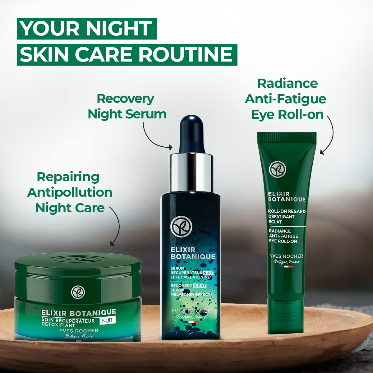 Yves Rocher Elixir Botanique Recovery Night Serum, Face Serum to Revitalize and Strengthen Skin, 1.01 Fl Oz