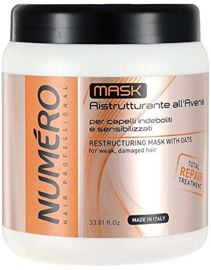BRELIL Numero Restructuring Cream Mask Hair with Oat Extracts (33.81 fl.oz)