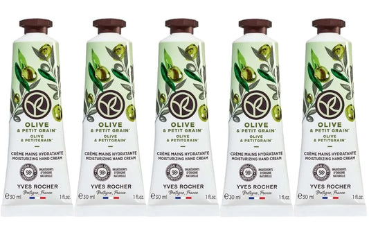 Yves Rocher Moisturizing Olive and Petitgrain Hand Cream Set of 5 Tubes - 30 ml. / 1 fl.oz.