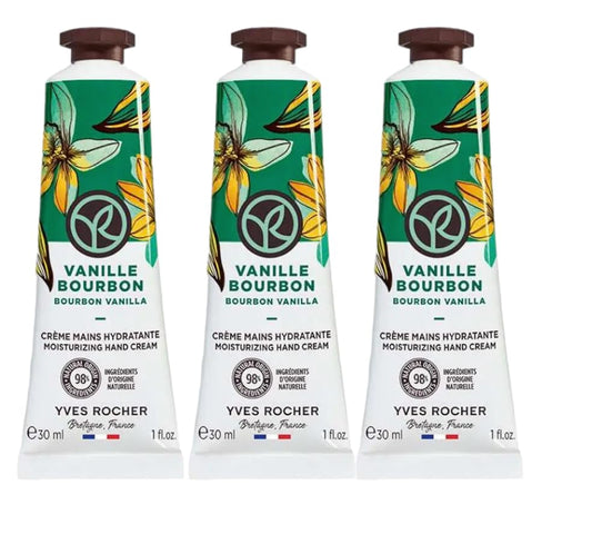 Yves Rocher Moisturizing Bourbon Vanilla Hand Cream Set of 3 Tubes - 30 ml. / 1 fl.oz.