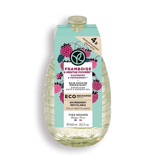 Yves Rocher Raspberry and Pepermint Nourishing Shower Gel Bath & Body Routine Women Men Day Care 600 ml./20.2.oz.