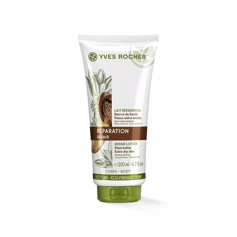 Yves Rocher Repair Lotion Shea Butter for Extra Dry Skin Women Men Day Care Milk for Body - 200 ml / 6.7 fl.oz